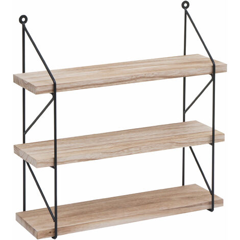 [NEUWERTIG] Wandregal HHG-627, Hängeregal Schweberegal Regal, 3 Regalböden Metall Massiv-Holz Industrial 40x40x13cm natur