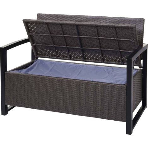 [NEUWERTIG] Poly-Rattan 2er Sitzbank HHG-564, Gartenbank Truhenbank, Staufach Aufbewahrung Sitzkissen grau-meliert, Kissen grau (1/5)