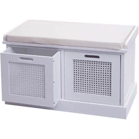 [NEUWERTIG] Sitzbank HHG-809, Polsterbank Garderobenbank, Kissen Aufbewahrungsboxen Staufach 47x75x40cm weiß, Polster creme-