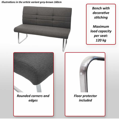 grau-braun Stoff/Textil Edelstahl HHG-708, Esszimmerstuhl+Sitzbank Küchenstuhl 2x Bank NEUWERTIG] Stuhl, Set