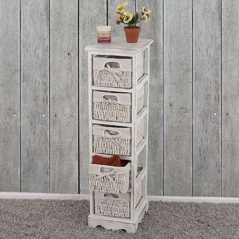[NEUWERTIG] Regal Kommode mit 5 Korbschubladen 90x25x28cm, Shabby-Look, Vintage weiß