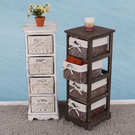 [NEUWERTIG] Regal Kommode mit 5 Korbschubladen 90x25x28cm, Shabby-Look, Vintage weiß