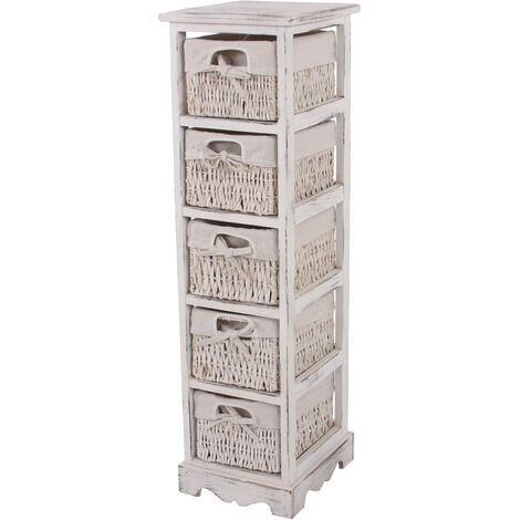 [NEUWERTIG] Regal Kommode mit 5 Korbschubladen 90x25x28cm, Shabby-Look, Vintage weiß