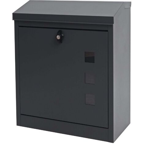 [NEUWERTIG] XXL Briefkasten HHG-772, Firmenbriefkasten Postkasten, abschließbar pulverbeschichtet 52x44x25cm anthrazit-schwarz
