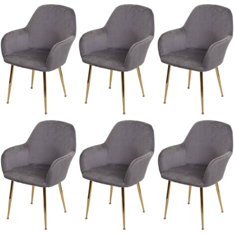 [NEUWERTIG] 6er-Set Esszimmerstuhl HHG-240, Stuhl Küchenstuhl, Retro Design Samt grau, goldene Beine (1/5)