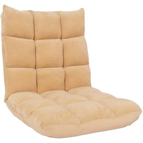 [NEUWERTIG] Bodensessel HHG-904, Relaxsessel Bodenkissen Klappsessel 6 Relaxpositionen, stabiles Gestell Samt beige (1/5)