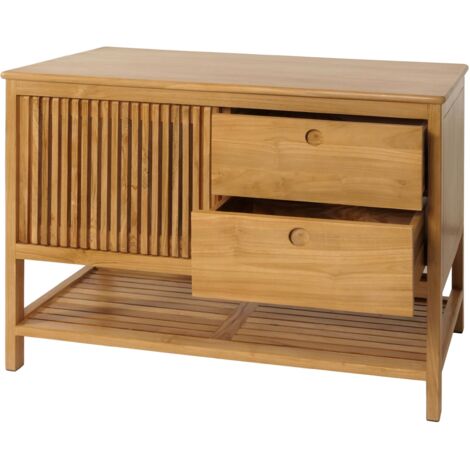 Teak-Waschbeckenunterschrank HHG-493, Waschtisch Schrank, hochwertiges B-Grade-Teak (Kernholz, 20-30 Jahre), 81x106x55cm