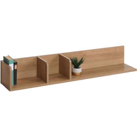 [NEUWERTIG] Wandregal HHG-428, Hängeregal Regal Holzregal Schweberegal, 3 Fächer 20x120x21cm natur