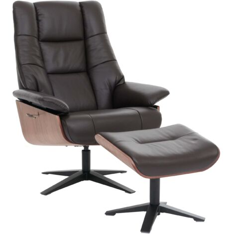 [NEUWERTIG] MCA Relaxsessel + Hocker HHG-240, Fernsehsessel Liegesessel, Holz Echtleder braun (1/5)