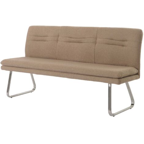 Sitzbank HHG-151, Esszimmerbank Bank Polsterbank, Lehne Stoff/Textil Bouclé Edelstahl gebürstet 180cm coffee-braun