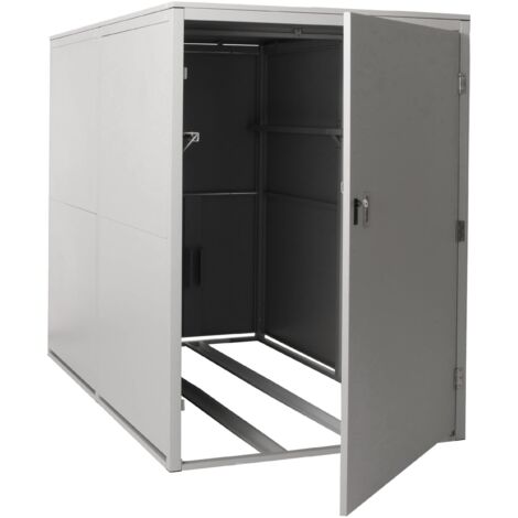 2er-Fahrradgarage HHG-852c, Gerätehaus Fahrradbox mit Ablage, abschließbar Metall 160x113x209cm hellgrau
