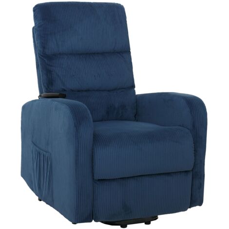 Fernsehsessel HHG-712, Relaxsessel TV-Sessel Liege, Liegefunktion Aufstehhilfe, Metall Stoff/Textil Cord blau