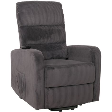 Fernsehsessel HHG-712, Relaxsessel TV-Sessel Liege, Liegefunktion Aufstehhilfe, Metall Stoff/Textil Cord dunkelgrau