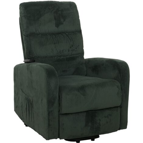 Fernsehsessel HHG-712, Relaxsessel TV-Sessel Liege, Liegefunktion Aufstehhilfe, Metall Stoff/Textil Cord grün