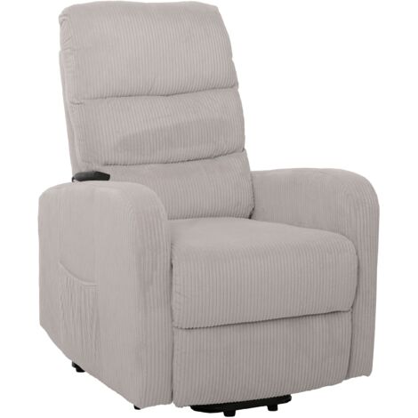 Fernsehsessel HHG-712, Relaxsessel TV-Sessel Liege, Liegefunktion Aufstehhilfe, Metall Stoff/Textil Cord hellgrau