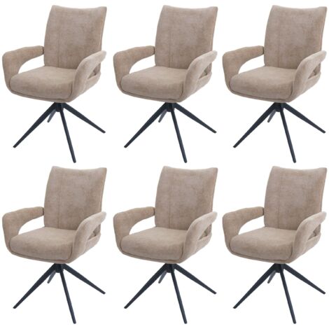6er-Set Esszimmerstuhl HHG-273, Küchenstuhl, drehbar Auto-Return, Stoff/Textil Chenille (310g/m²) Öko-Tex hellbraun (1/5)