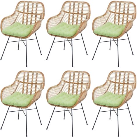 6er-Set Esszimmerstuhl HHG-342, Küchenstuhl Korbstuhl Rattansessel Rattanstuhl Stuhl, Kubu Rattan Metall Polster grün (1/5)