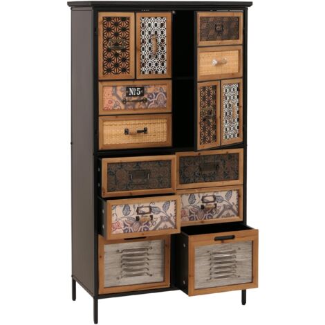 [NEUWERTIG] Apothekerkommode HHG-308, Schrank Highboard Schubladen, Vintage Shabby-Look 136x73x35cm, natur/bunt Metalloptik (1/5)