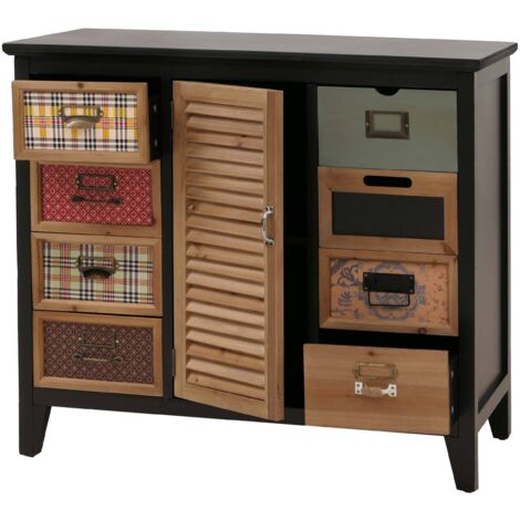 [NEUWERTIG] Apothekerkommode HHG-293, Schrank Schubladen Etikettenhalter Vintage Shabby Fensterladen 80x91x40cm Korpus schwarz