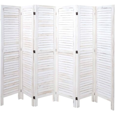 Paravent HHG-531, Trennwand Sichtschutz Raumteiler, Shabby-Look 170x240cm weiß
