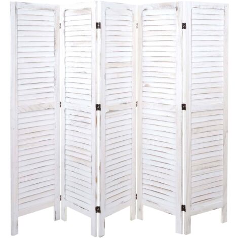 Paravent HHG-527, Trennwand Sichtschutz Raumteiler, Shabby-Look 170x200cm weiß