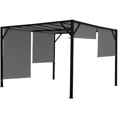 Pergola Beja, Garten Pavillon Terrassenüberdachung, stabiles 6cm-Stahl-Gestell + Schiebedach grau 4x4m