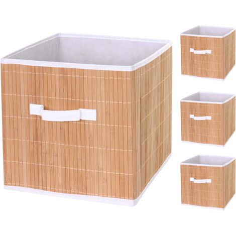 4er-Set Faltbox HHG-120, Korb Aufbewahrungskorb Ordnungsbox Sortierbox Aufbewahrungsbox, Bambus 32x32x32cm naturfarben