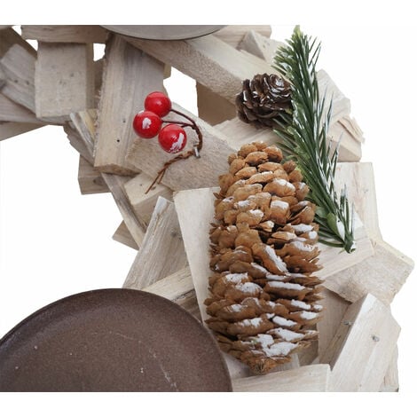 Tischkranz rund, Weihnachtsdeko Adventskranz, Ø 40cm Holz weiß-grau ohne Kerzen
