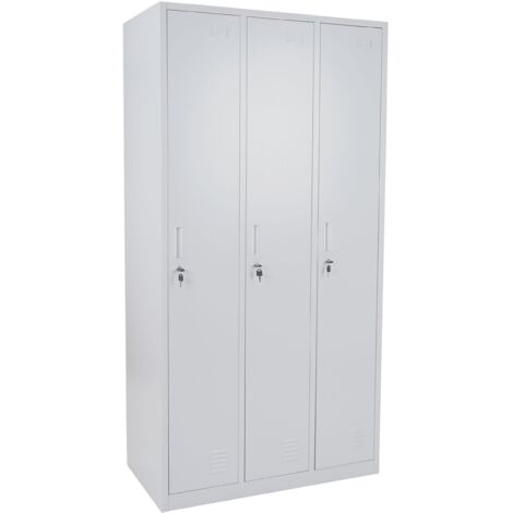 Schließfach Preston T829, Spind Wertfachschrank Schließfachschrank, Metall 3 Fächer grau