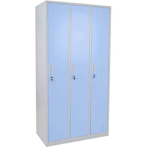 Schließfach Preston T829, Spind Wertfachschrank Schließfachschrank, Metall 3 Fächer blau