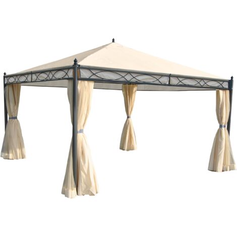 Pergola Calpe, Garten Pavillon, stabiles 7cm-Gestell mit Seitenwand + Moskitonetz creme 4x4m