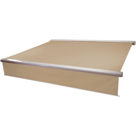 Elektrische Kassetten-Markise HHG-606, Vollkassette, 4x3m ausfahrbarer Volant Polyester Creme