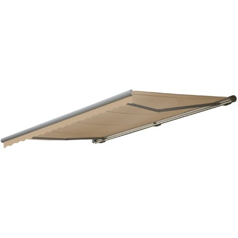 Elektrische Kassetten-Markise HHG-307, Vollkassette Volant 5x3m Polyester Creme, grau