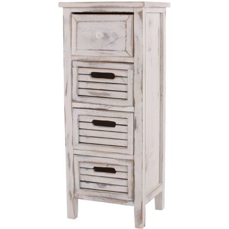Kommode H18, Schubladenschrank Schrank, 4 Schubladen, 74x30x25cm Shabby-Look Vintage weiß