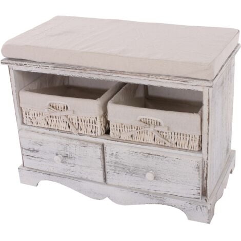 Sitzbank Kommode mit 2 Körben 42x62x33cm, Shabby-Look, Shabby-Chic