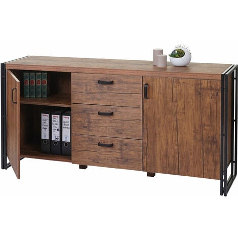Sideboard HHG-040, Kommode Schrank, 3D-Struktur 2 Staufächer 80x160x40cm MVG-zertifiziert MDF Metall Wildeiche-Optik