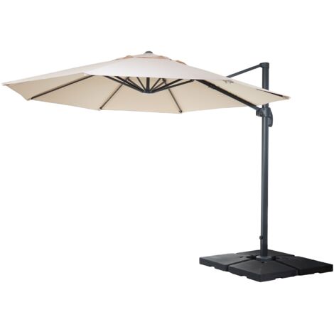 Gastronomie-Ampelschirm HHG-559, Sonnenschirm, rund Ø 4m Polyester Alu/Stahl 27kg creme mit Ständer