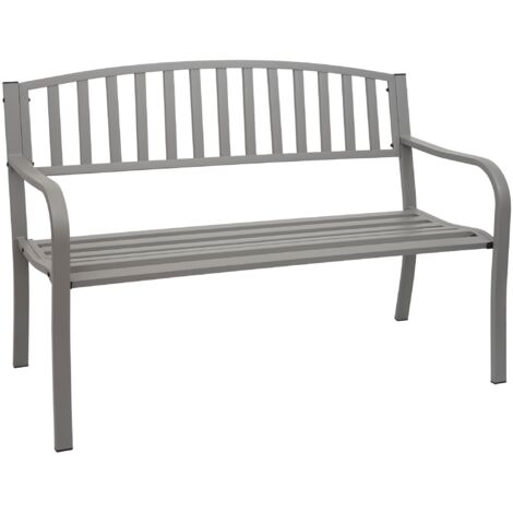 Gartenbank HHG-696, Bank Parkbank Sitzbank, 2-Sitzer pulverbeschichteter Stahl grau