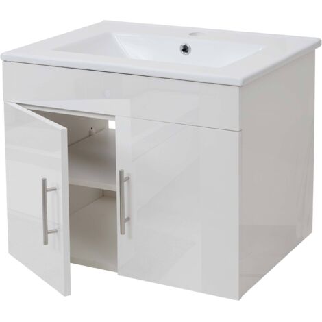 Waschbecken + Unterschrank HHG-235, Waschbecken Waschtisch, MVG-zertifiziert, hochglanz 60cm weiß