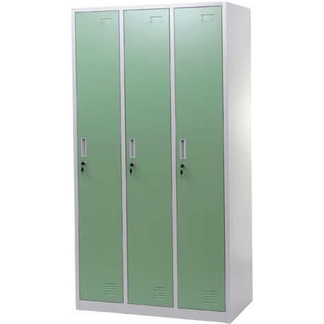 Schließfach Preston T829, Spind Wertfachschrank Schließfachschrank, Metall 3 Fächer grün