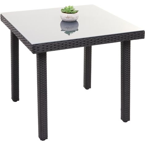 Poly Rattan Gartentisch Chieti Esstisch Beistelltisch Tisch Mit Glasplatte 80x80cm Schwarz