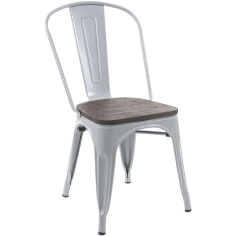Stuhl HHG-893 inkl. Holz-Sitzfläche, Bistrostuhl Stapelstuhl, Metall Industriedesign stapelbar grau (1/5)