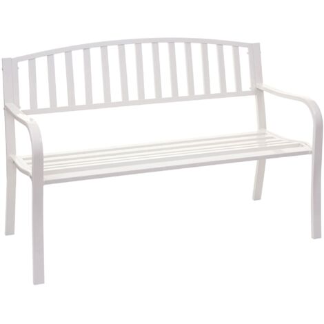 Gartenbank HHG-696, Bank Parkbank Sitzbank, 2-Sitzer pulverbeschichteter Stahl weiß