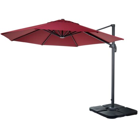 Gastronomie-Ampelschirm HHG-535, Sonnenschirm, rund Ø 3m Polyester Alu/Stahl 23kg bordeaux mit Ständer, drehbar