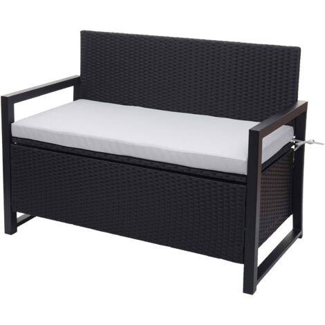 Poly-Rattan 2er Sitzbank HHG-564, Gartenbank Truhenbank, Staufach Aufbewahrung Sitzkissen anthrazit, Kissen grau