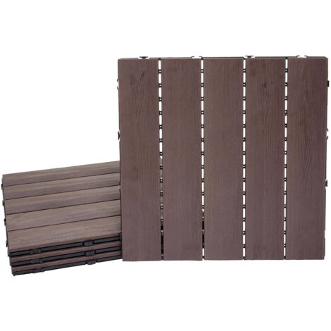 WPC Bodenfliese HHG-169, Holzoptik Balkon/Terrasse, 3D-Struktur linear 4x je 50x50cm = 1qm, geprägt dunkelbraun