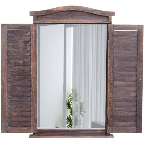 Wandspiegel Badspiegel Badezimmer Spiegelfenster mit Fensterläden, 71x46x5cm shabby braun (1/5)