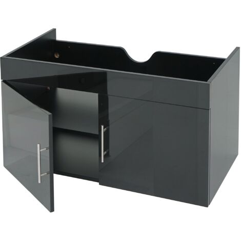 Waschbeckenunterschrank HHG-242, Waschtischunterschrank Waschtisch Unterschrank Badmöbel, MVG hochglanz 90cm schwarz