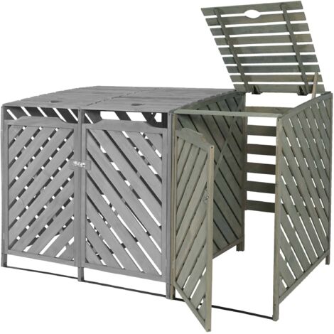 XL 1er-/2er-Mülltonnenverkleidung Erweiterung HHG-545, Mülltonnenbox, 120x68x98cm Holz MVG-zertifiziert grau