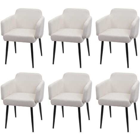 6er-Set Esszimmerstuhl HHG-073, Polsterstuhl Küchenstuhl Stuhl mit Armlehne,  Stoff/Textil Metall creme-weiß